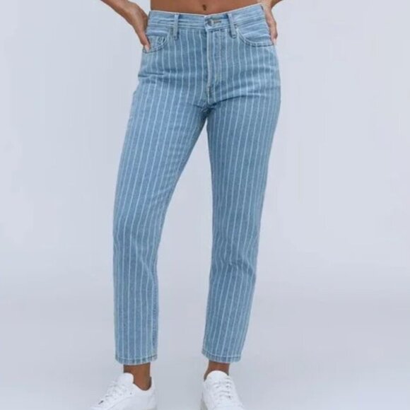 Everlane Women's Size 26 Ankle Blue Pinstripe 90s Cheeky Straight Leg Jeans - Picture 1 of 6